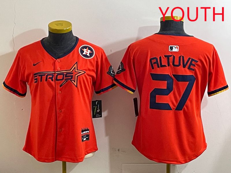 Youth Houston Astros #27 Altuve Orange Three generations Joint Name 2025 Nike MLB Jersey style 4125->youth mlb jersey->Youth Jersey